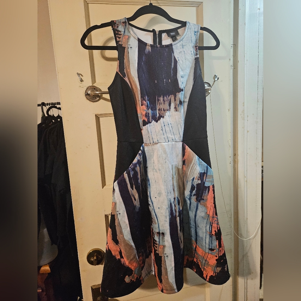 Multicolor Abstract Design Women’s Dress with Pockets XS